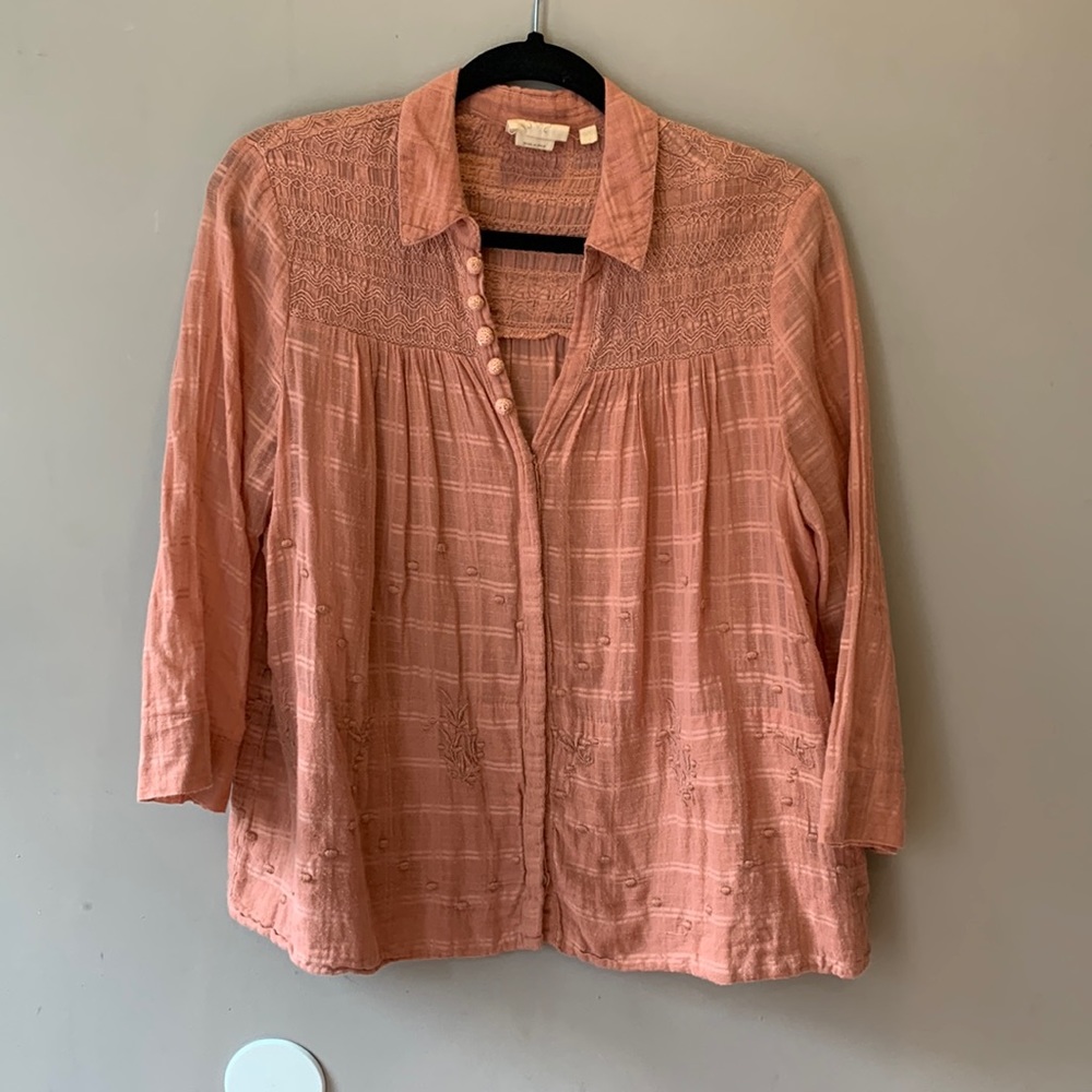 Embroidered Button Down Blouse
